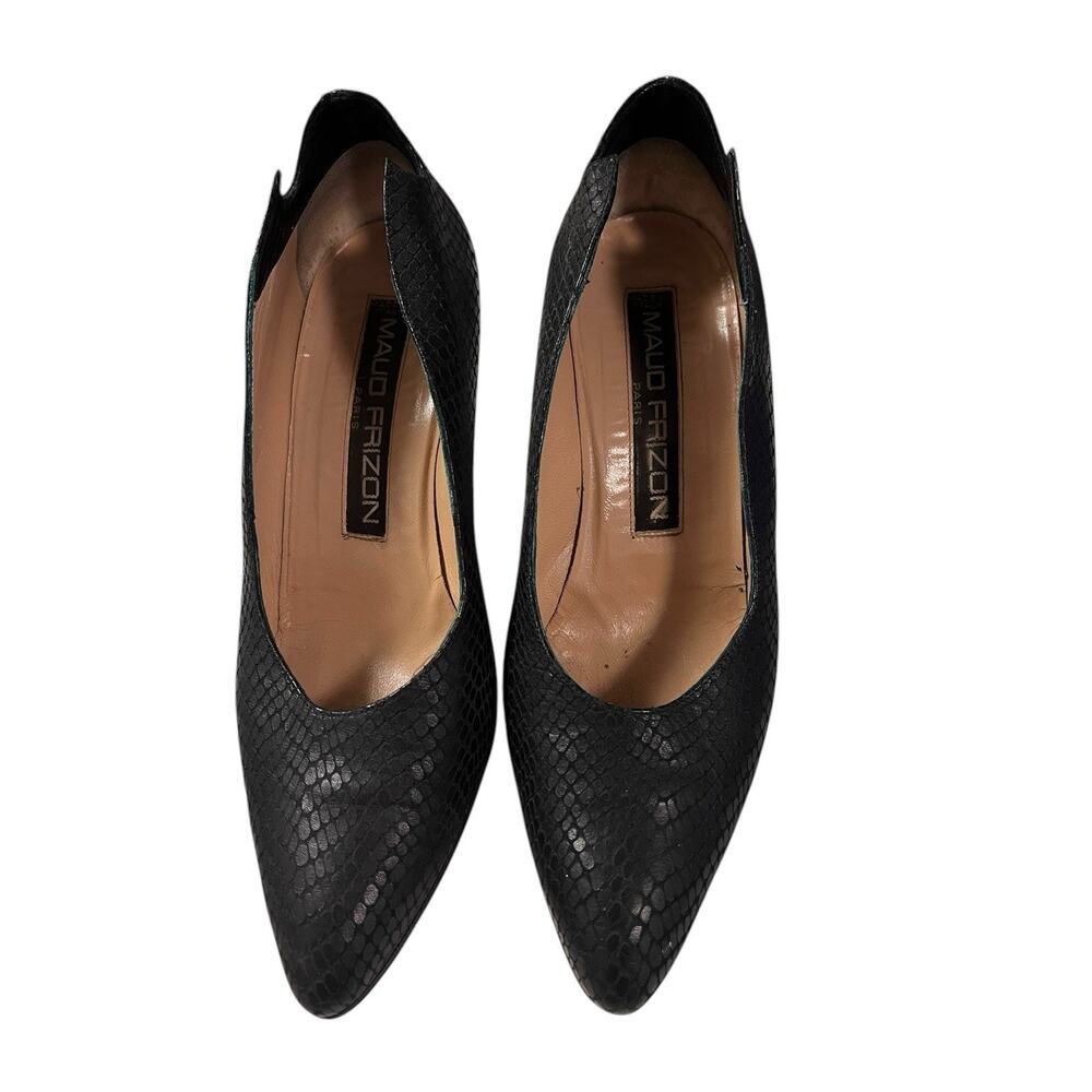 Maud Frizon Paris Black Scaled Leather Pointed Toe Flats Womens Size 6 EU 36.5
